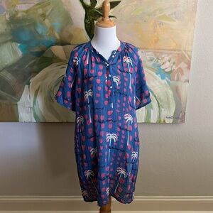 Oliphant palm tree print Pocket Dress coverup 100% cotton size medium